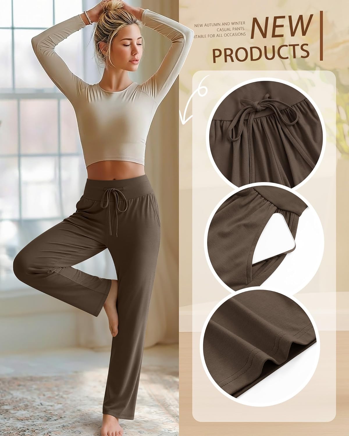 3 Pack Women's Lounge Pants Wide Leg Yoga Pants Loose Drawstring High Waisted Pajama Bottoms with Pockets - Image 4