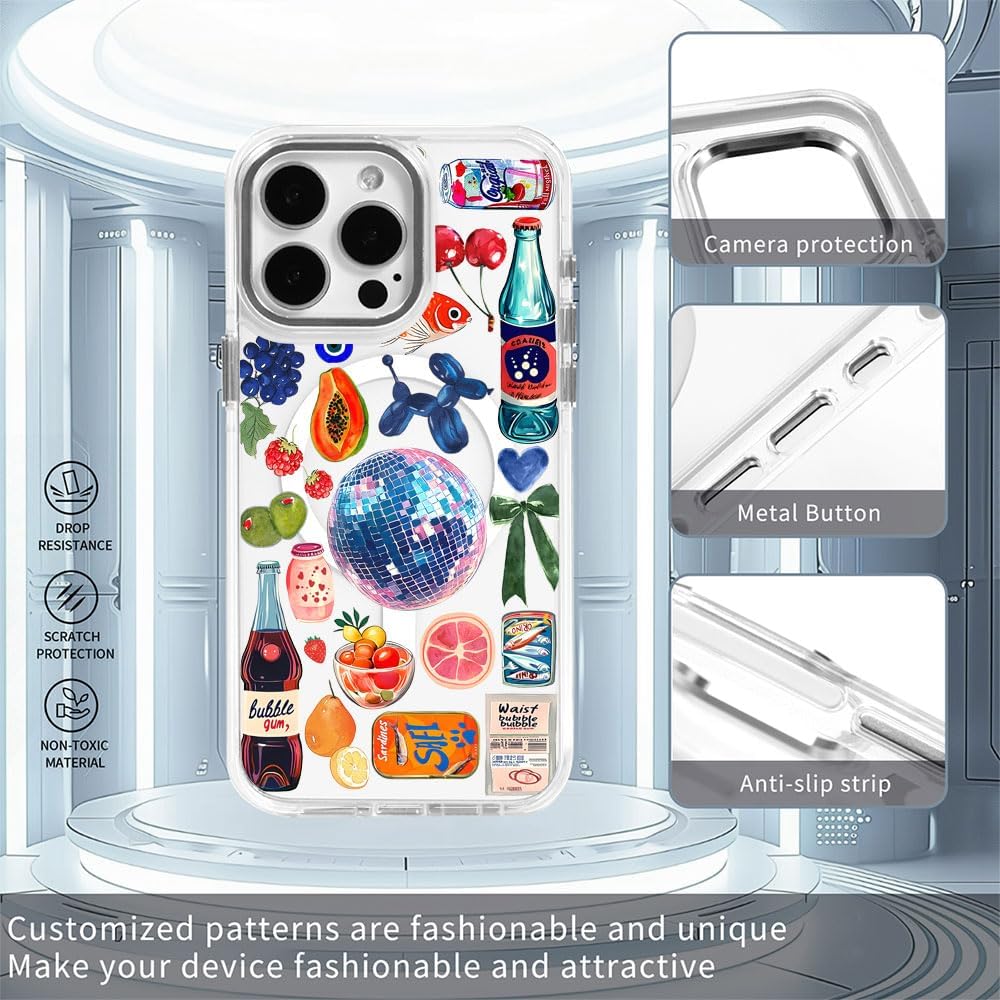 Magnetic Case for iPhone 16 Pro,[Compatible with MagSafe & Shockproof Protection],European Fruit Bow Collage - Image 4