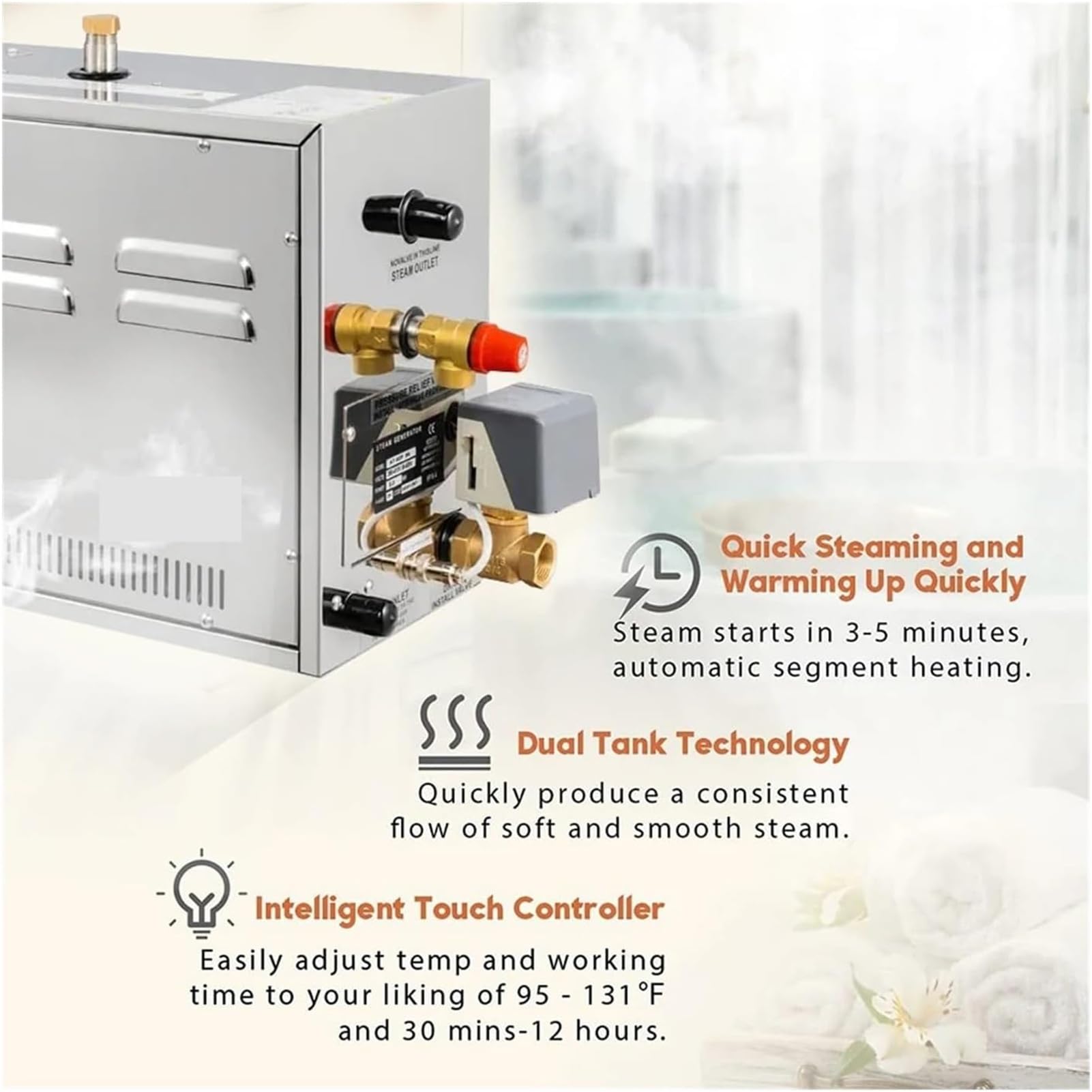 Generatore di bagno a vapore, 7KW in acciaio inox Sauna Steamer, Rifornimento idrico automatico Apparecchiature per sauna domestica per riscaldamento e doccia