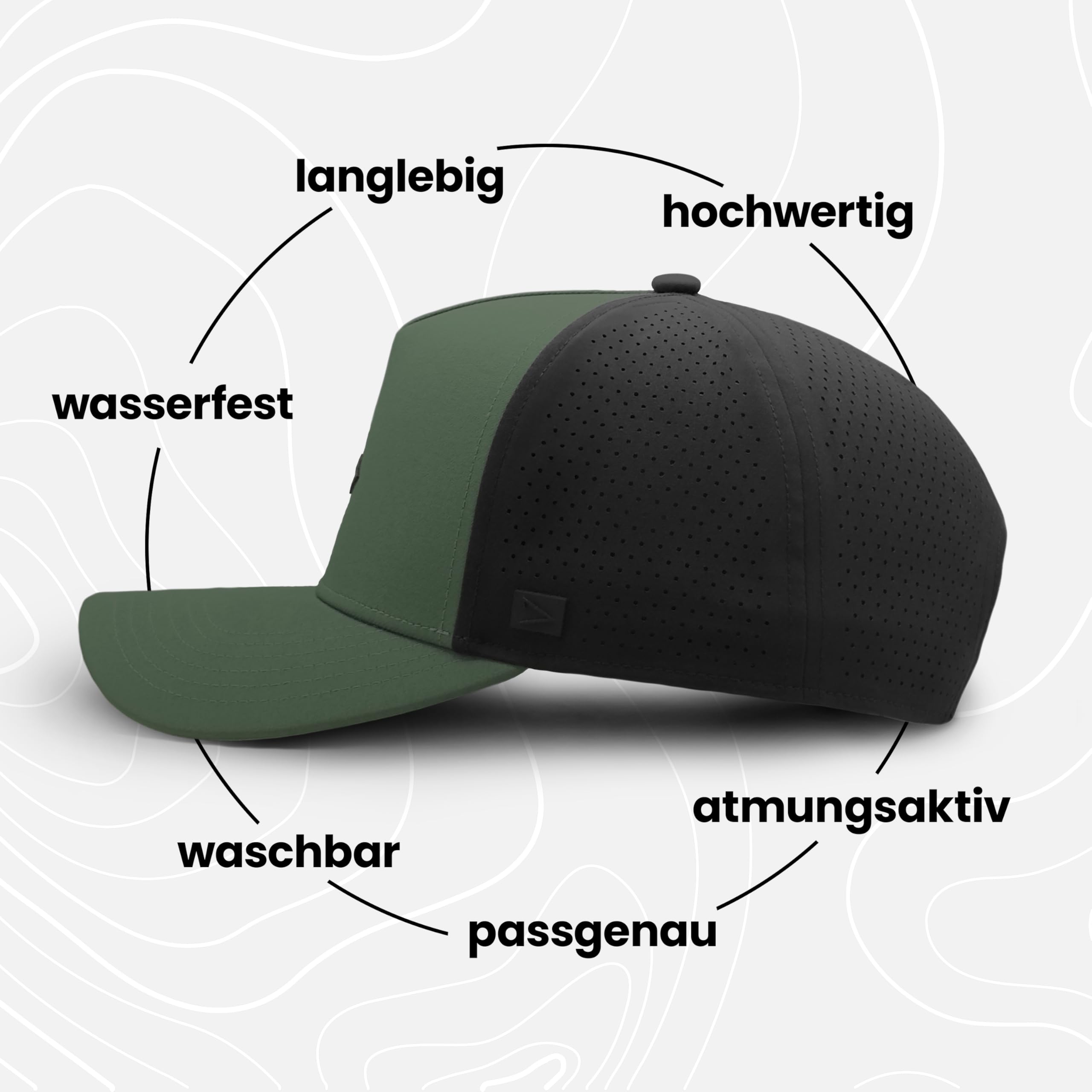 apol Premium Cap - Cloud Trucker - 100% wasserfest, atmungsaktiv, langlebig, Qualität - Snapback - Schwarz Anthrazit Navy Oliv