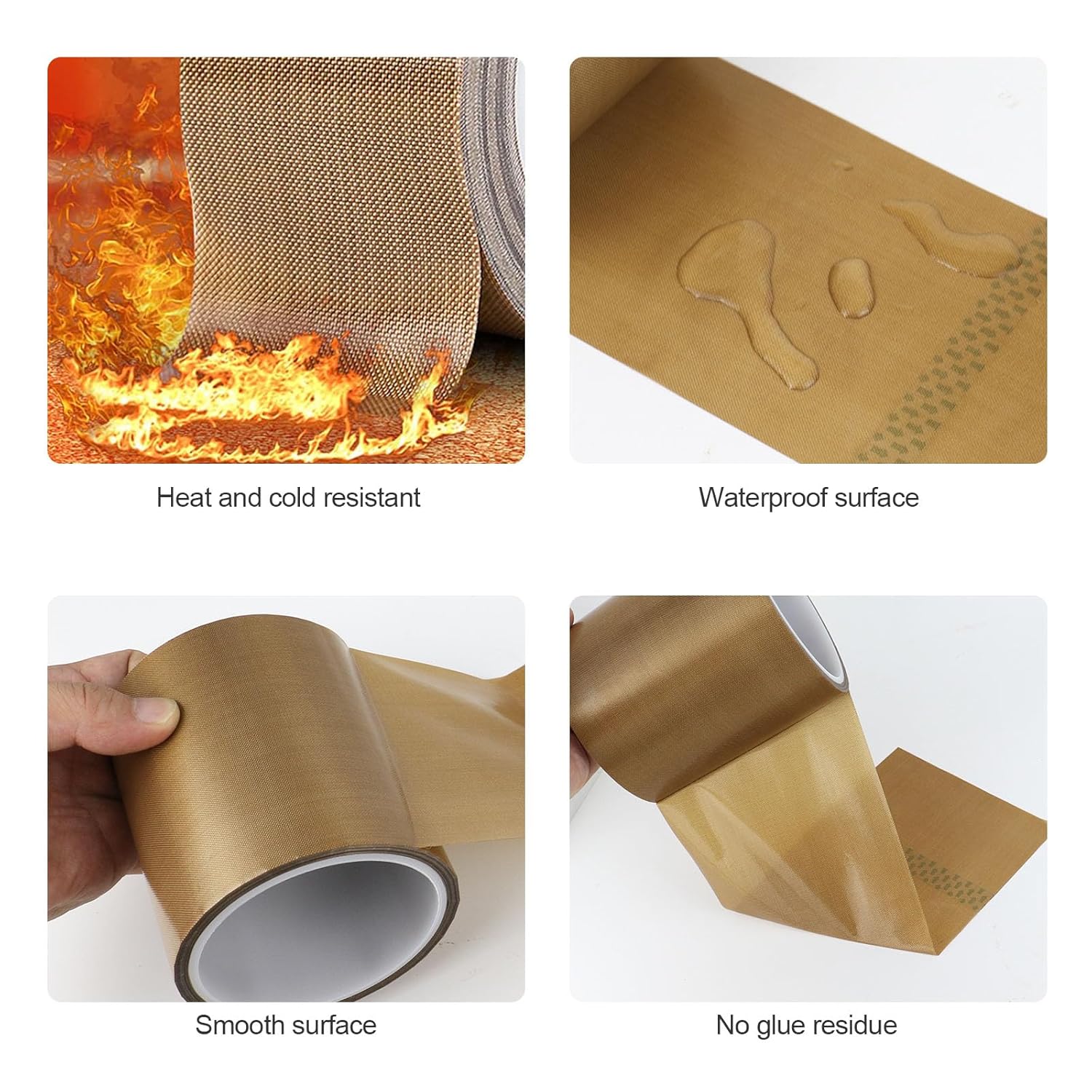 BOMEI PACK Teflone Tape PTFE Glass Cloth Coated, (4-inch x 33 Feet x 0.18mm) High Temperature Fiberglass Adhesive Tape for Vacuum Sealer Machine