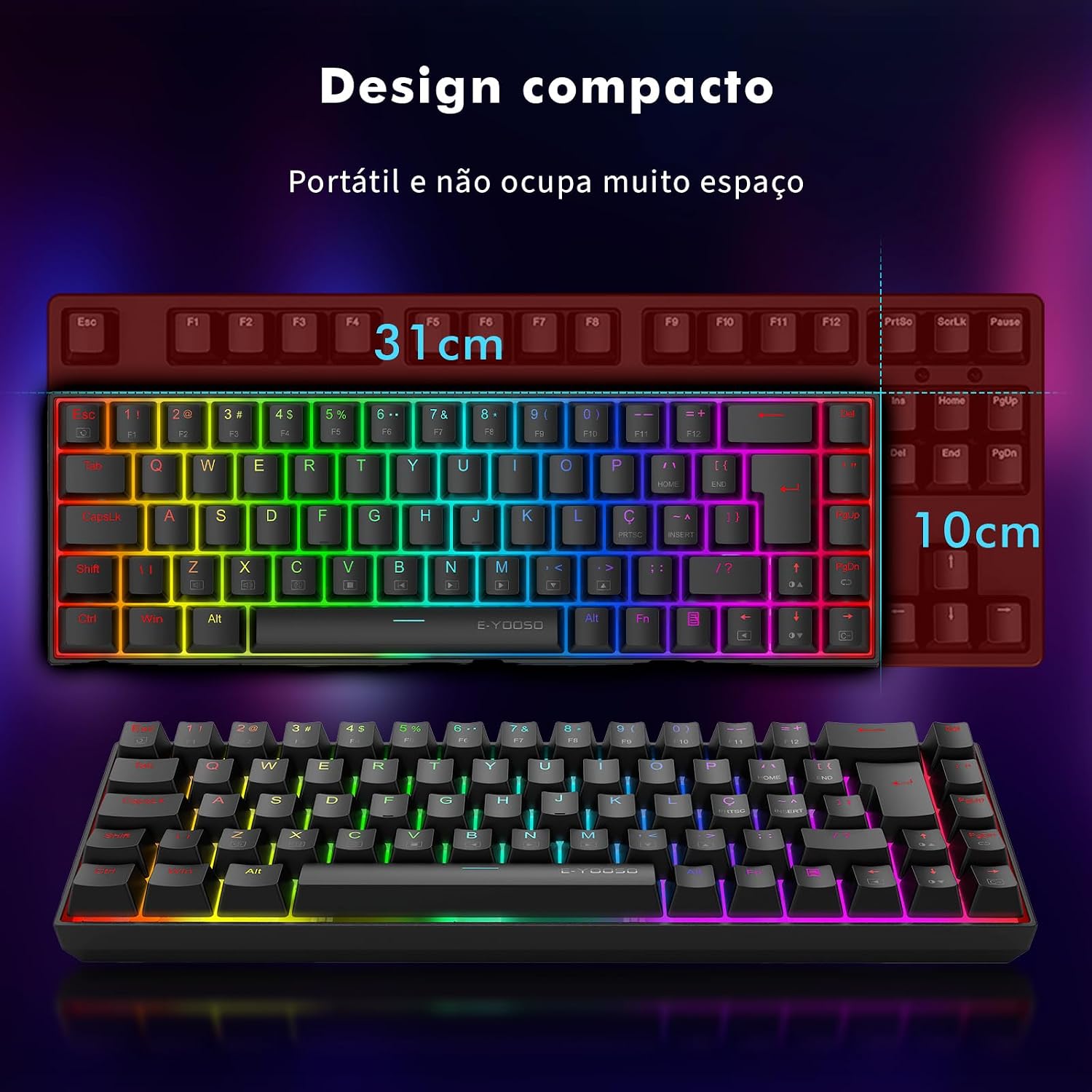 Teclado Gamer Mecanico, RGB, Switch Vermelho Hot-Swap, Anti-Ghosting, USB-C com Fio