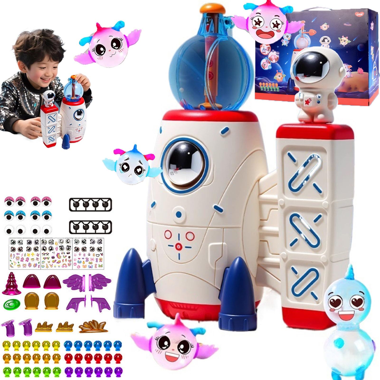 170/230Pcs DIY Balloon Space Rocket Kit, Make Your Own Magic Balloon Nano Tape Bubble DIY Craft Kits, With Sticky Bouncy Bubble & Stickers Accessories, Toy Gift(170pcs)