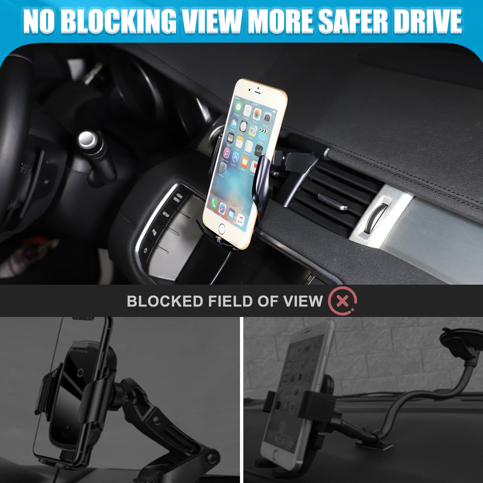 METYOUCAR Soporte de teléfono de coche para LR Evoque 2012-2018 para rejilla de ventilación central, soporte fijo giratorio para teléfono móvil para coche, apto para iPhone, Android y smartphones