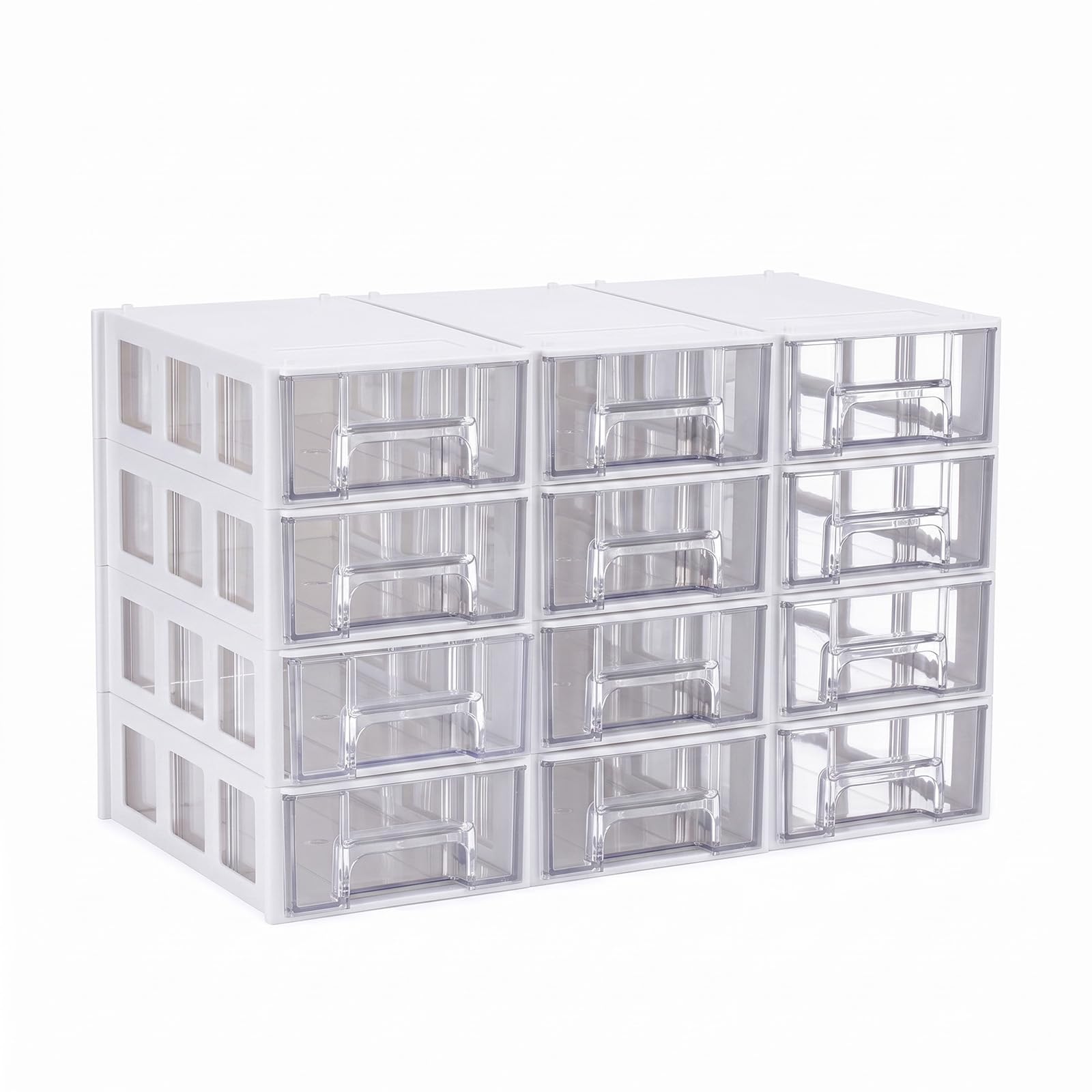Sunnynest White Small Parts Organiser With 12 Drawers Sorting Box Made Of Plastic Screw Organising System Box For Workshop Accessories Assortment Box (White)
