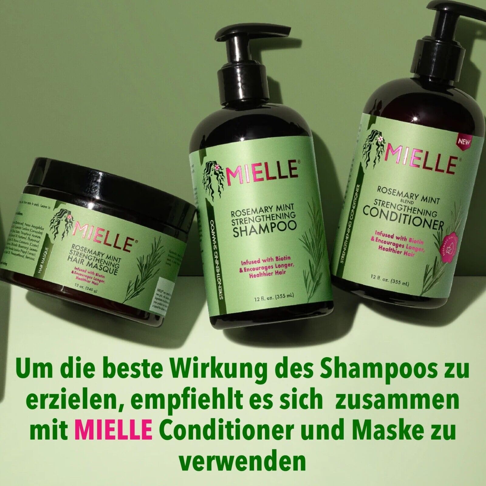 P-Beauty Rosmarin Minze Shampoo, mit Biotin 3x355ml - stärkendes Haarshampoo - Shampoo für Haarwachstumm & Haarausfall - Haarpflege & Kopfhautpflege - Stärkungsshampoo - Schuppenshampoo