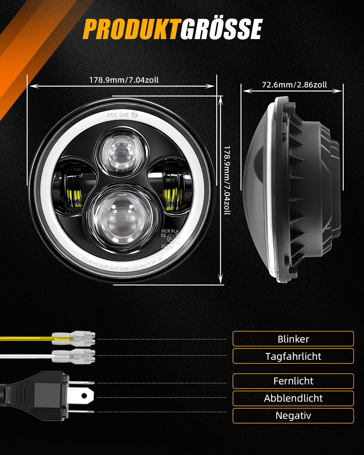 CO LIGHT 7 zoll LED scheinwerfer 150000LM, E-geprüft mit Abblendlicht Fernlicht Amber Halo Blinker, Weißem Tagfahrlicht (DRL) ，für Defender VW T3 G Klasse Wrangler TJ JK LJ Hummer