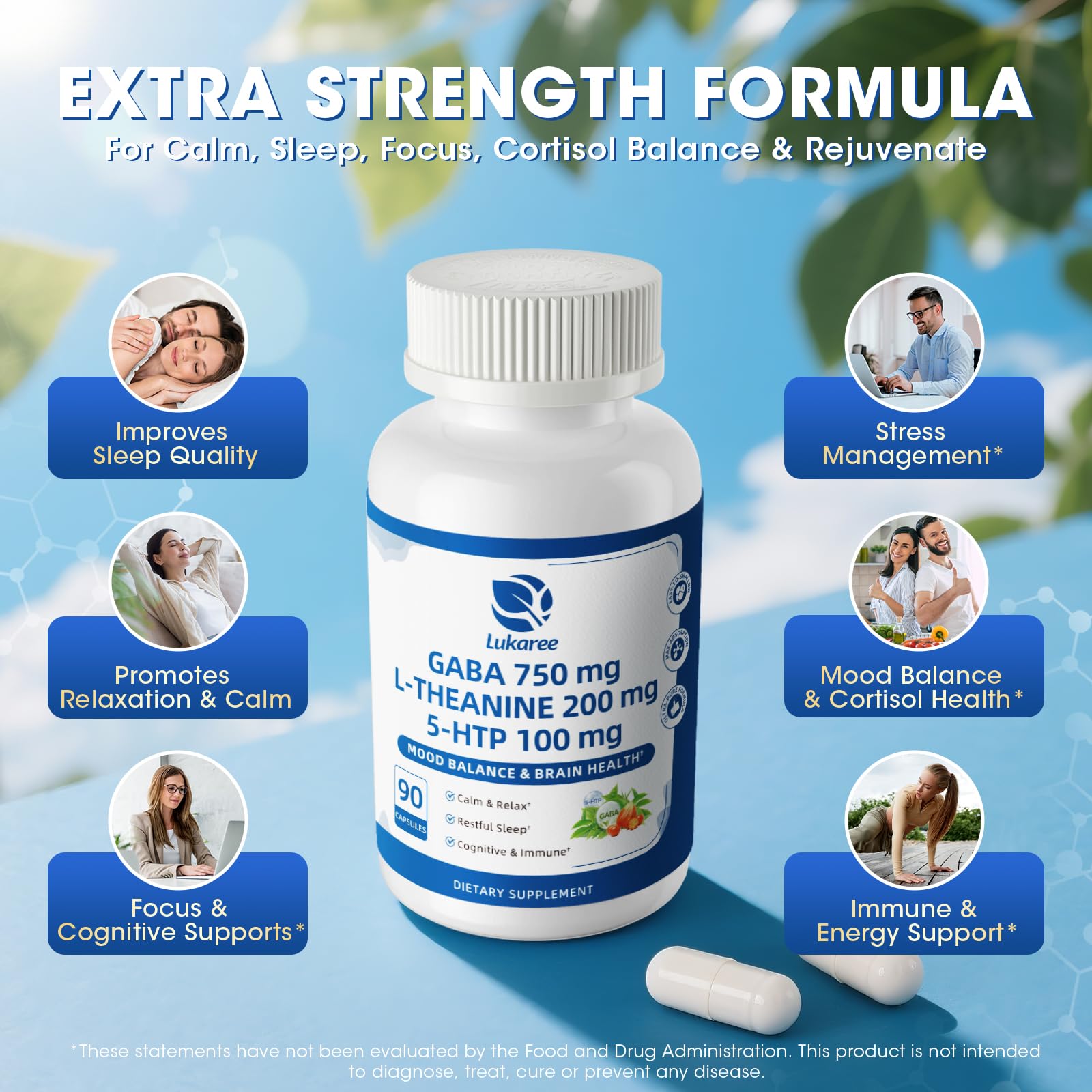 GABA Supplements 750mg with L-Theanine & 5HTP for Calm & Sleep 90 Capsules — Amazon image 5