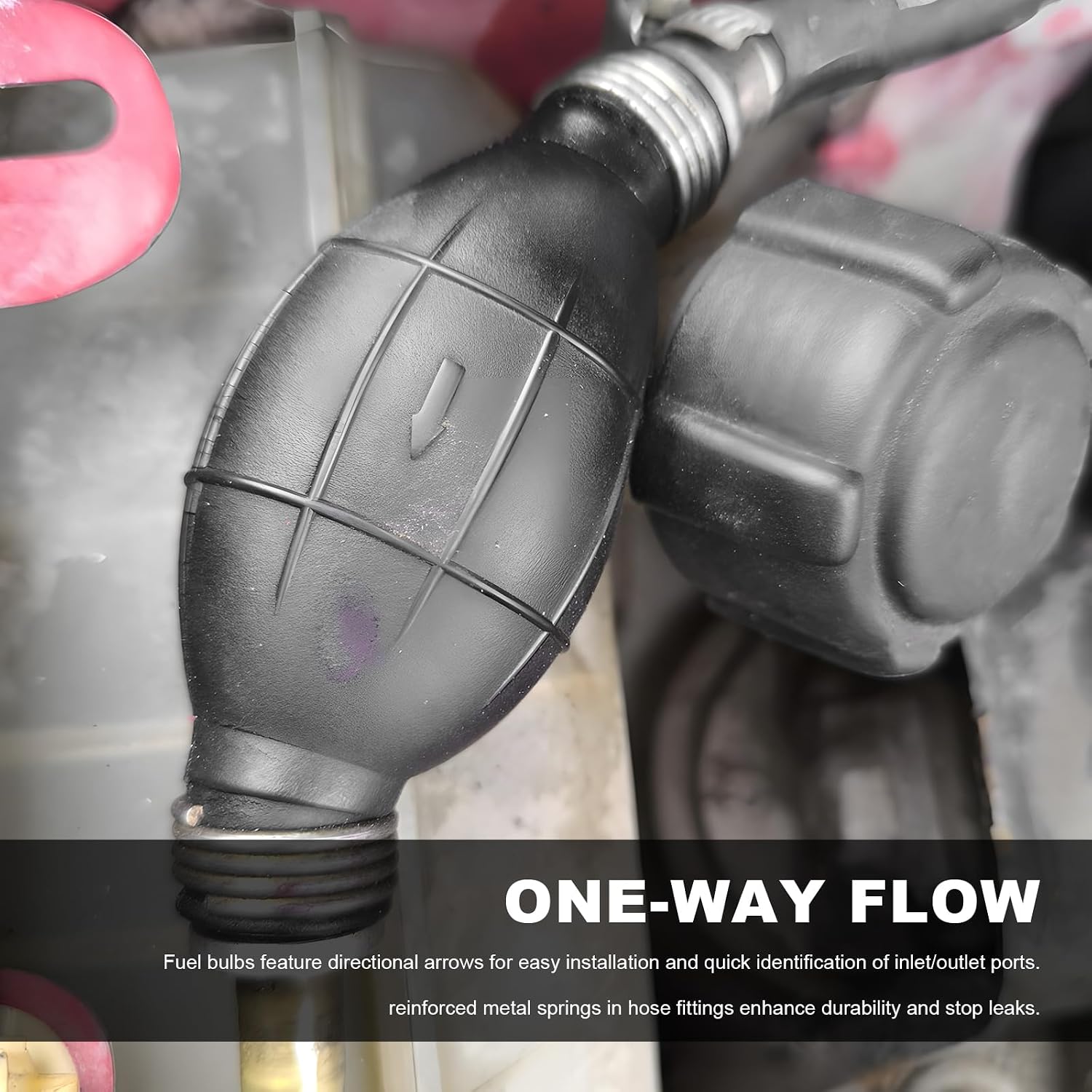 Hand Fuel Transfer Pump, 8mm Rubber Manual Pump One Way Fuel Transfer Vacuum Line, High Flow Bulb Type Gasoline Hand Primer for Most Cars Marines Boats Motocycles (8mm)