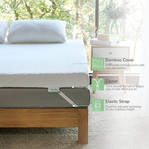Miniatura 5 de Novilla Cubrecolchón de Espuma Viscoelástica de Gel de 2 Pulgadas para Dormir Fresco y Aliviar la Presión, Cubrecolchón Suave Twin con Funda de