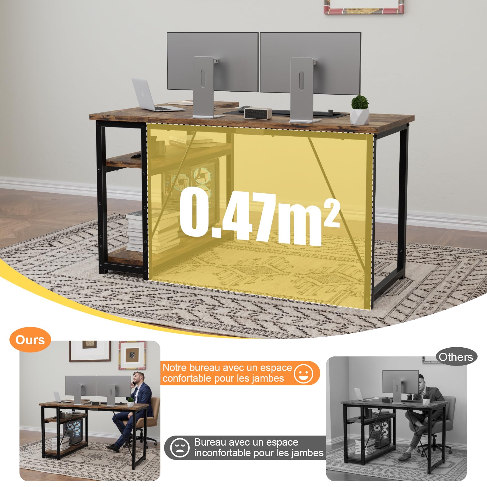 TRIUMPHKEY Bureau d'angle 120x80x75CM avec 3 Etagères Réversible à Gauche ou à Droite, Bureau Forme L pour Domicile, Marron