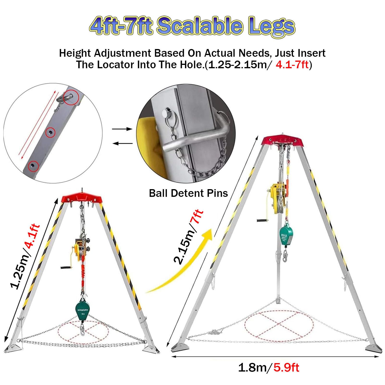 RayGenius Kit Treppiede di Soccorso, Treppiede per Sollevamento Fognario con Anticaduta/Cavo/Verricello per La Sicurezza Stradale nei Tombini Antitempesta.,1200LBSWinch