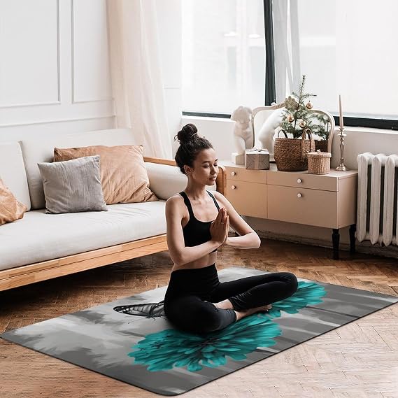 Living Room Rugs Rectangle Non Slip Washable 3'x5' Gray Teal Flower Butterfly Printed Coral Velvet Floor Mat for Bedroom Entryway Kids Playroom Rug