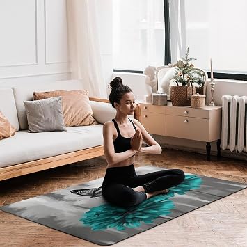 Living Room Rugs Rectangle Non Slip Washable 3'x5' Gray Teal Flower Butterfly Printed Coral Velvet Floor Mat for Bedroom Entryway Kids Playroom Rug