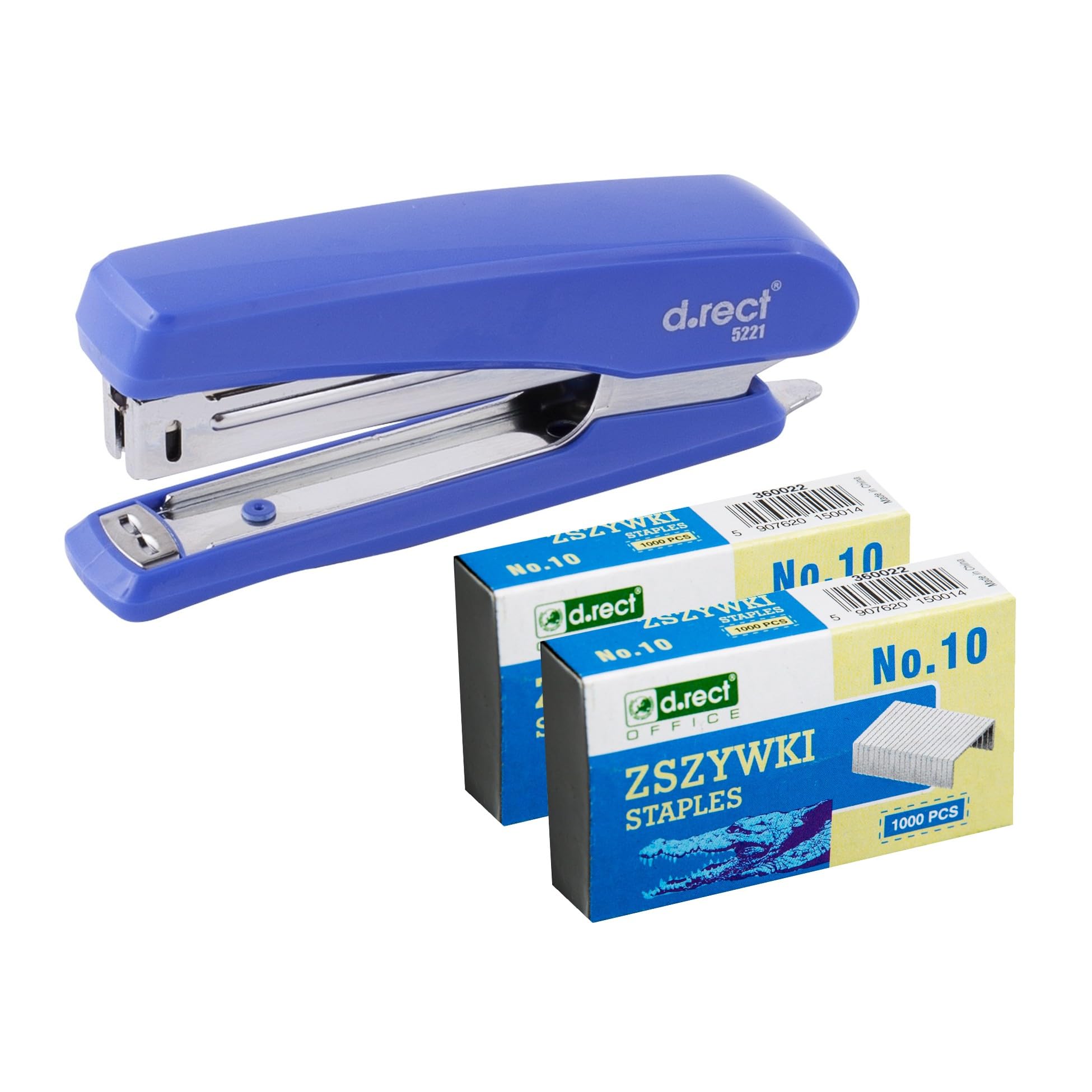 D.RECT 5221 Stapler with 2000 Staples - Office Stapler for 20 Sheets, Ergonomic Metal Case - Paper Stapler, Table Staple Perfect for Office or Home, Ideal for Organizing Documents, Blue, 111212