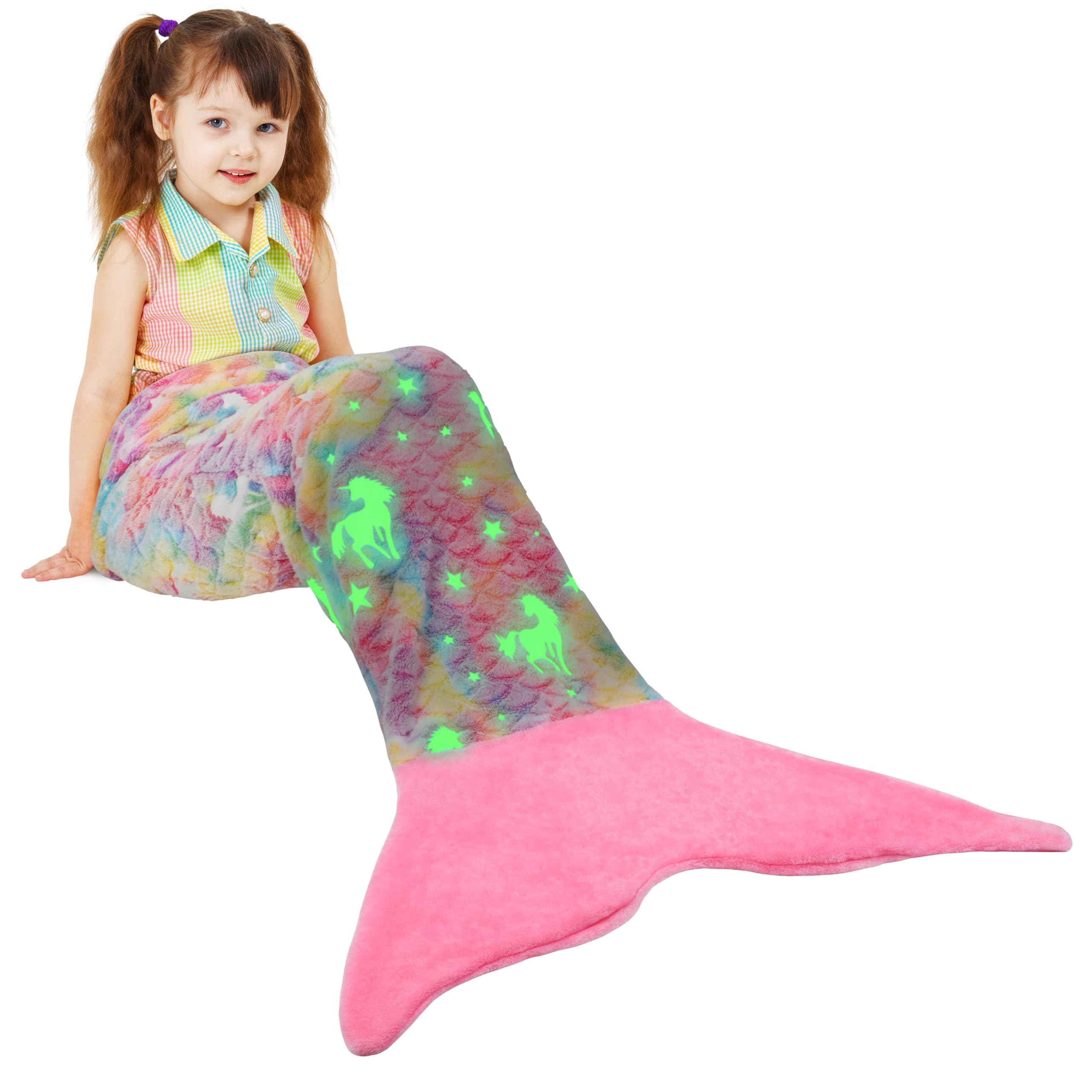 Catalonia Classy Glow in the Dark Mermaids tail blanket, soft warm plush fleece sleeping bag cuddly blanket