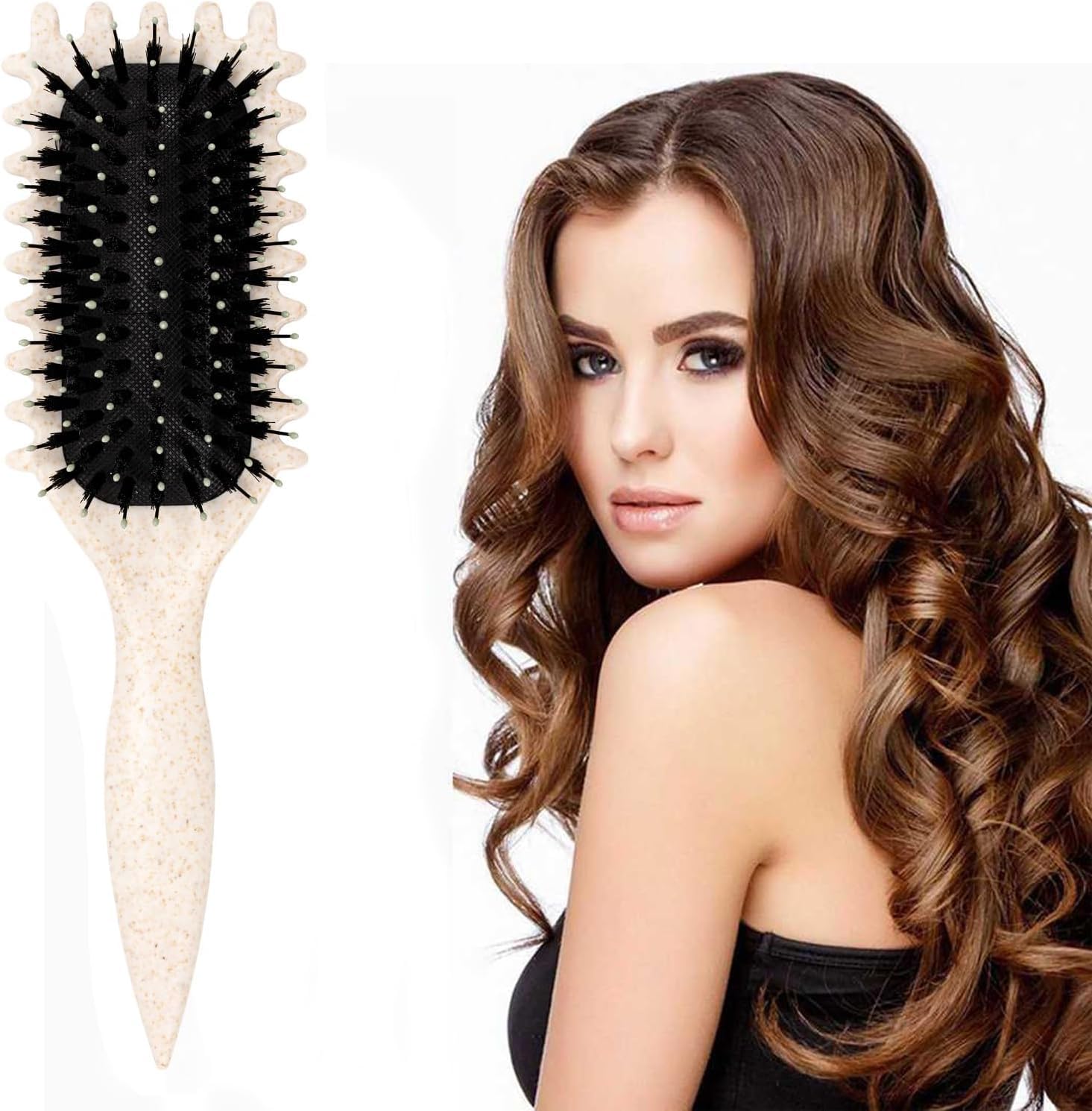 SJJZLZL YL Curl Defining Brush, Hair Brush for Combing and Shaping Nylon Bristles, Oblong, Flexible, Curl Enhancing (Beige)