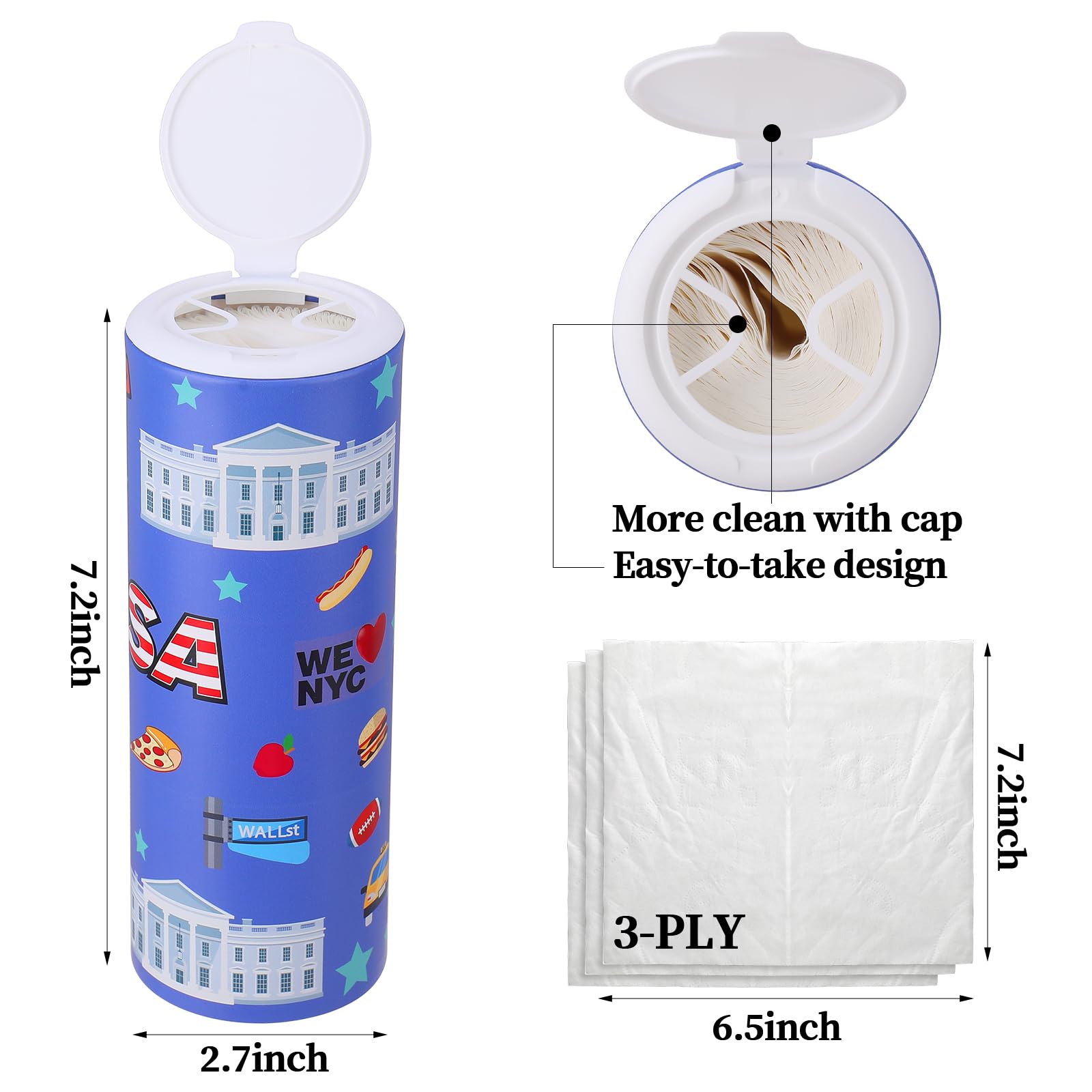 Car Tissues Cylinder 4 Packs Round Tissue Box Holder Perfect for Car Cup Holder, Refill Car Tissue Box Round Container with Refill Tissues for Car Bathroom Office