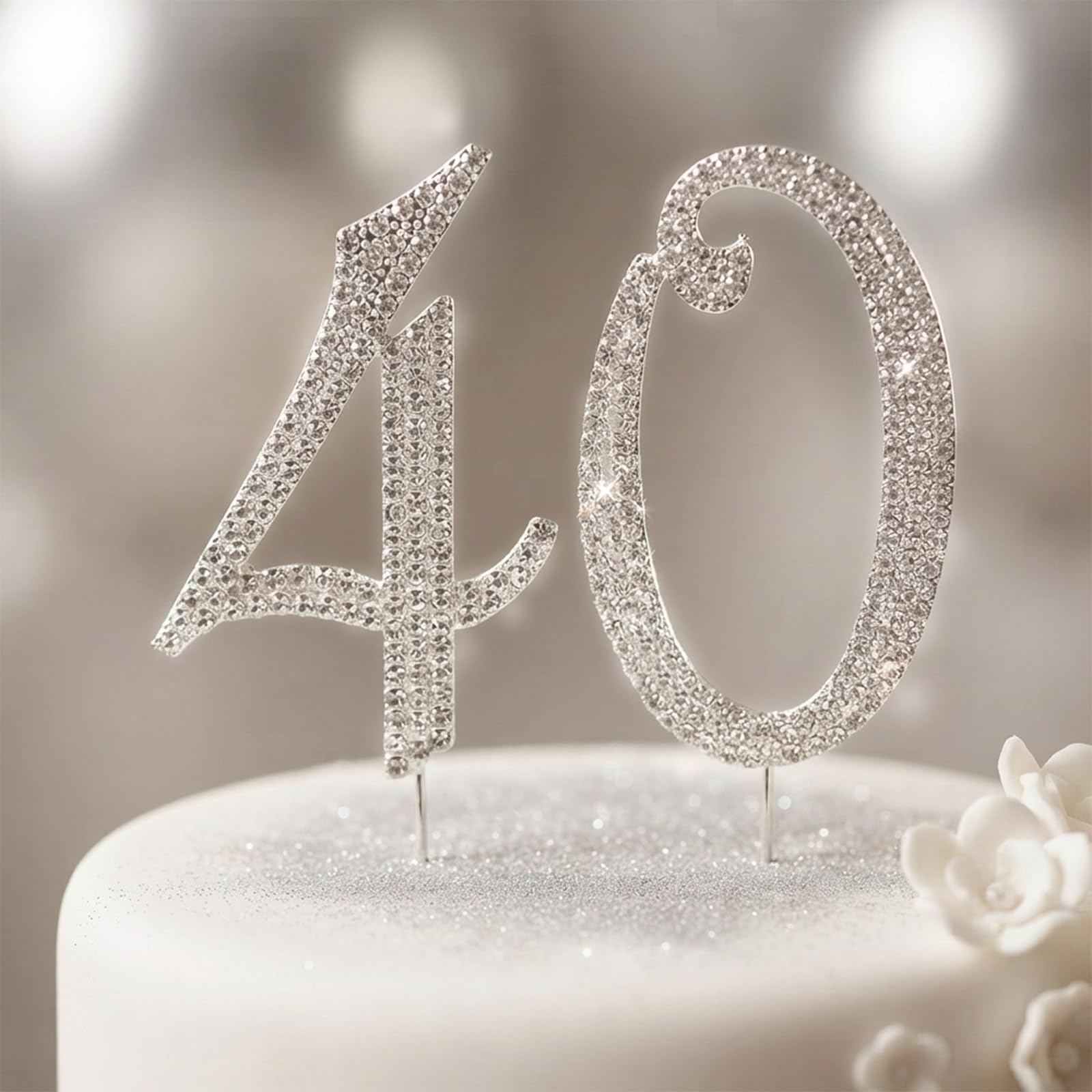 Silver Number 4 and Number 0 Cake Topper for 40th Birthday