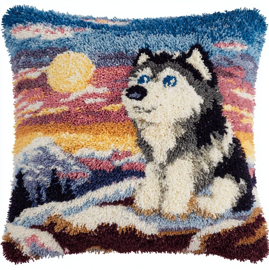 Wallustrioaw Diy Latch Hook Kits,Animal Wolf,Needlework Pillow Cover Diy Hooks Knitted Pillow Embroidery Latch Hook Cushion Kit,17X17in