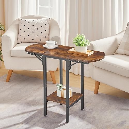 Miniatura 4 de HOOBRO Mesa auxiliar plegable, mesa auxiliar de sofá de 2 niveles con escritorio expandible, mesa de centro pequeña y alta, para espacios pequeños,