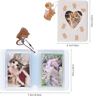 2 Pieces Photocard Binder Album, Mini Photo Album Kpop, 3 Inch Kpop Love Heart Hollow Photocard Binder, Mini Photo Card Book Holder for Collecting With Pendant DIY Keychian 40 Pockets (Style 3)