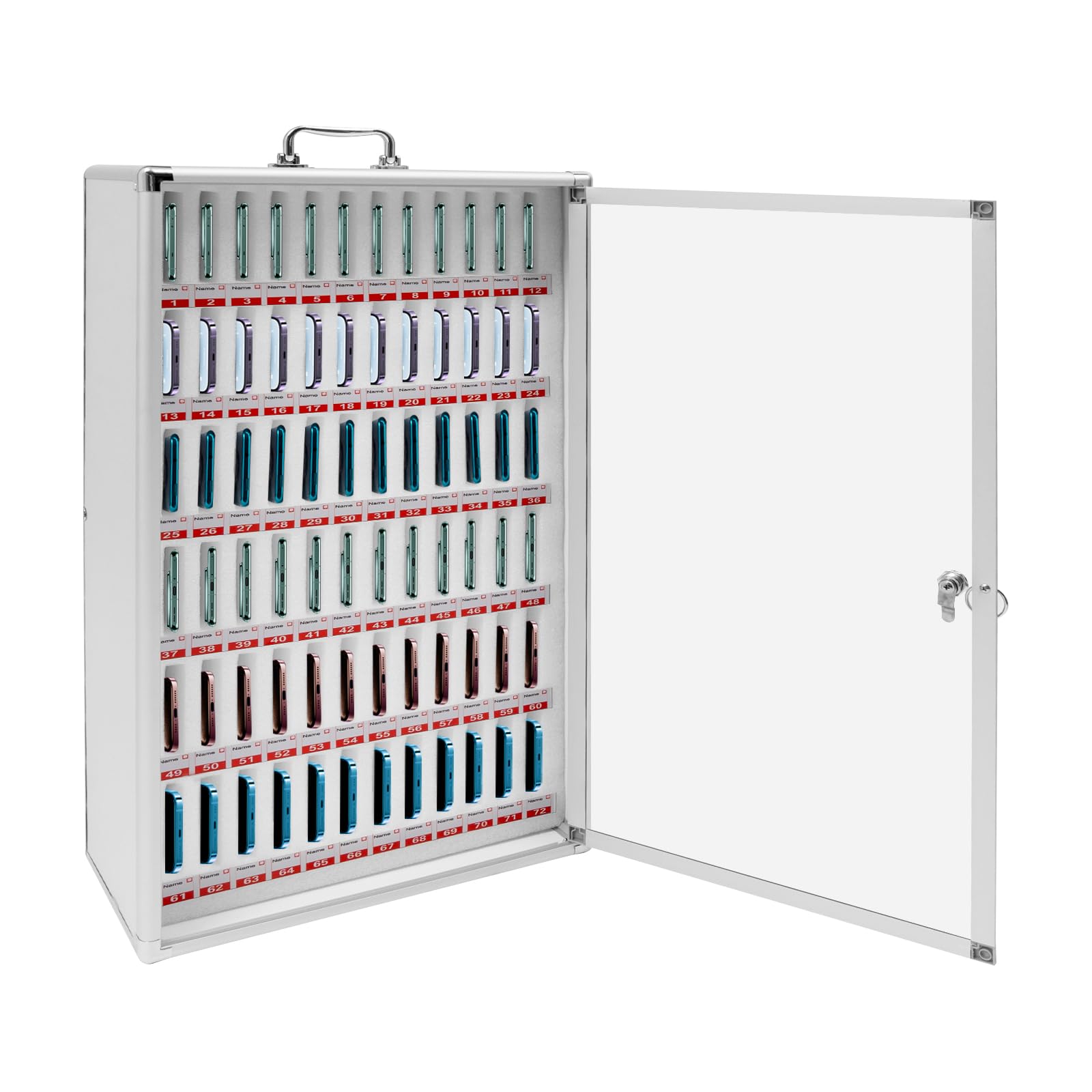 Armoire téléphone portable haut de gamme en alliage d'aluminium brossé 72 cases