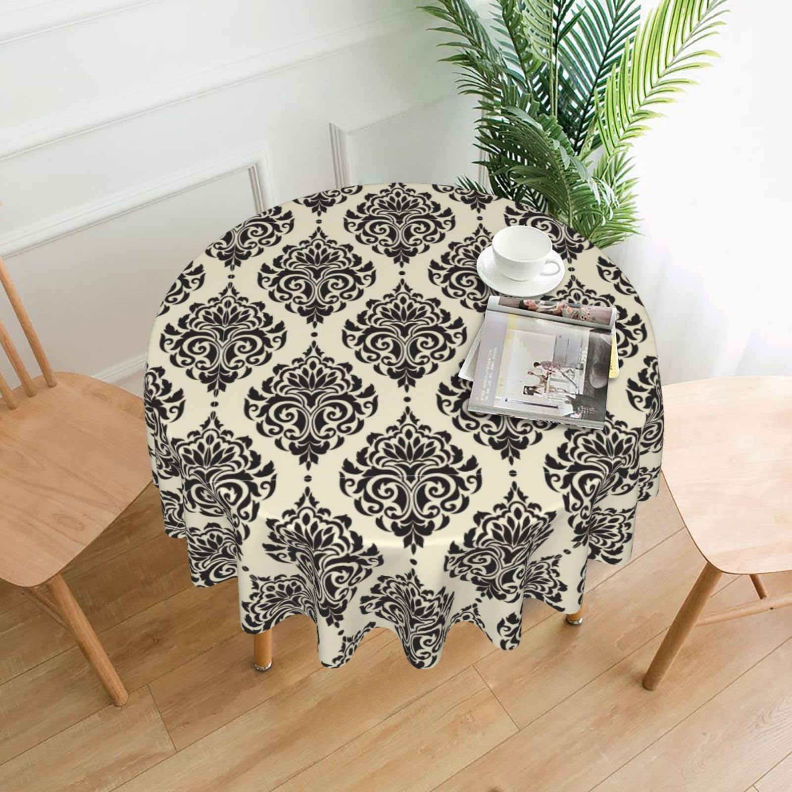 SDEGTHO Asian Elephants Print Modern Retro Round Tablecloth 60in Polyester Fabric Cover for Party Dining Table Washable