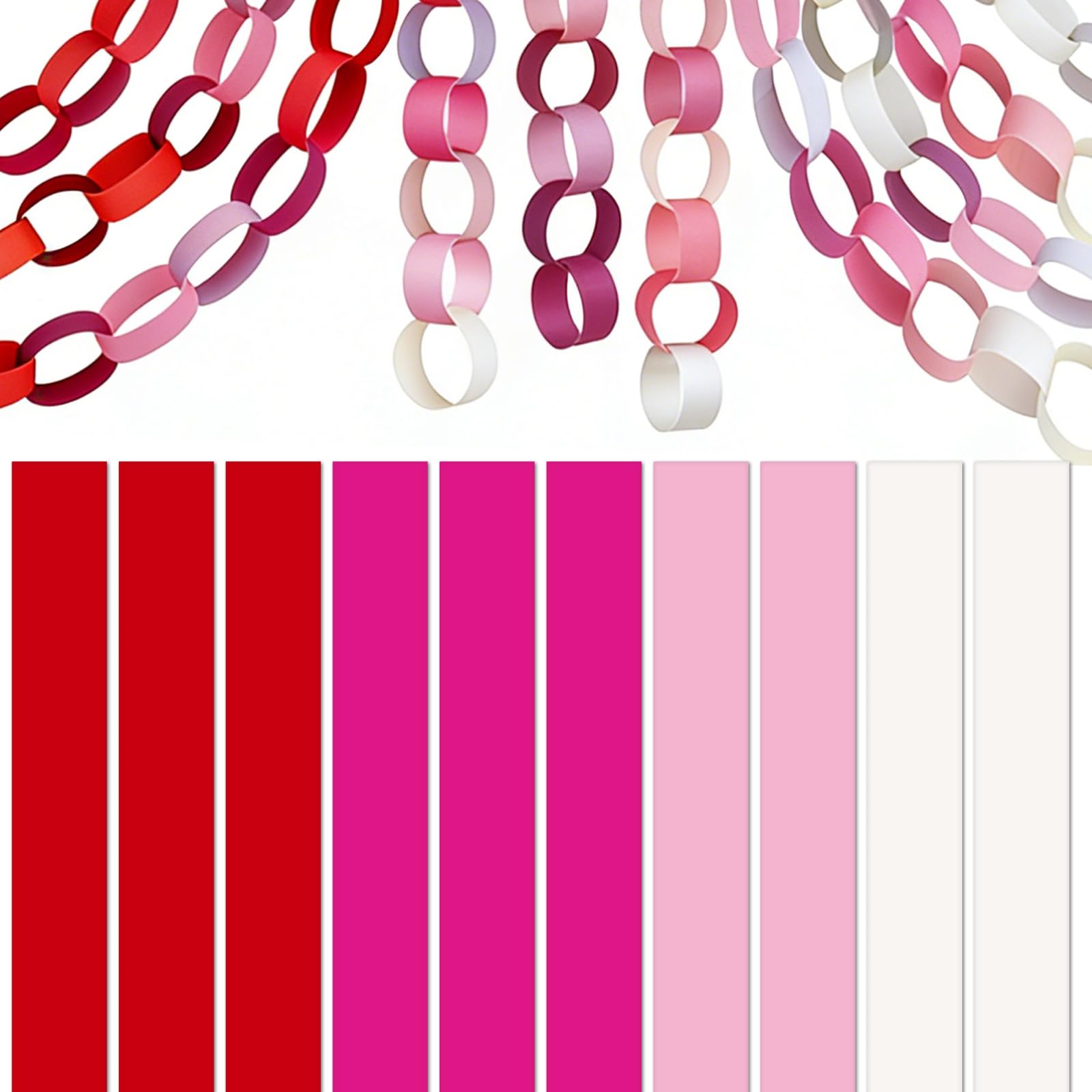 BOUBONI 600 Pieces Paper Chains Paper Strips 1 x 7 Inch for Birthday Party Decorations DIY Crafts Favors (Pink, Red, White)