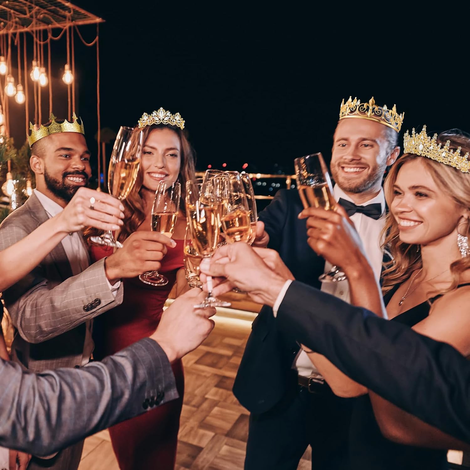 Juexica 6 Pieces Prom King Crown Metal Baroque King and Queen Prince Princess Crystal Headband Tiara Crown Wedding Bridal Accessories for Women Men