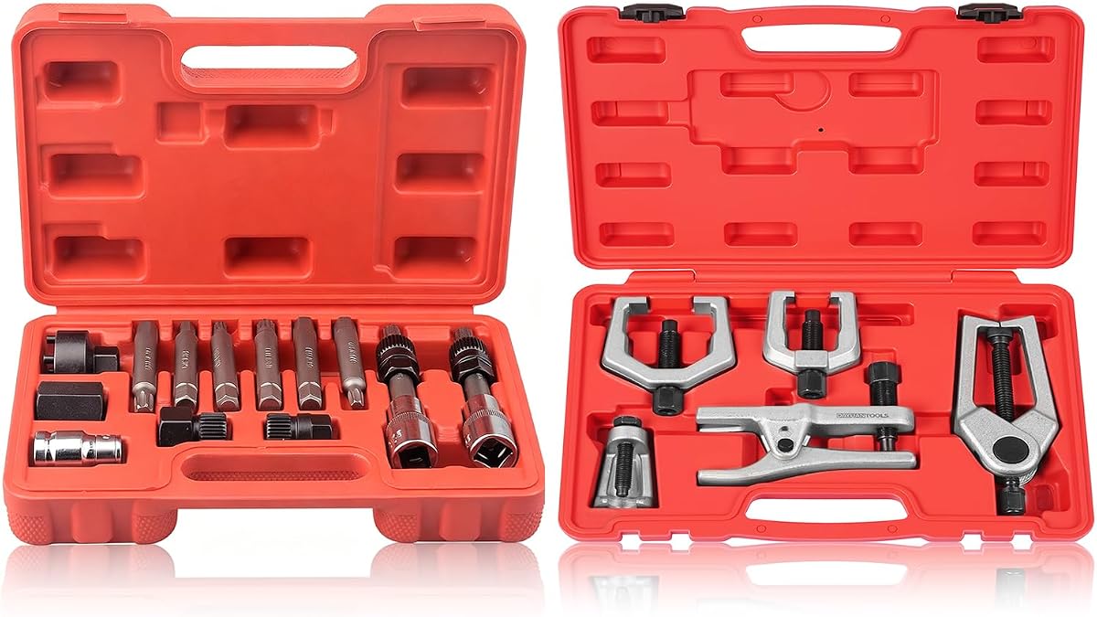 DAYUAN 13 Pc Alternator Freewheel Pulley Car Garage Tool Kit Bundle with 5pcs Professional Front End Service Tool Kit