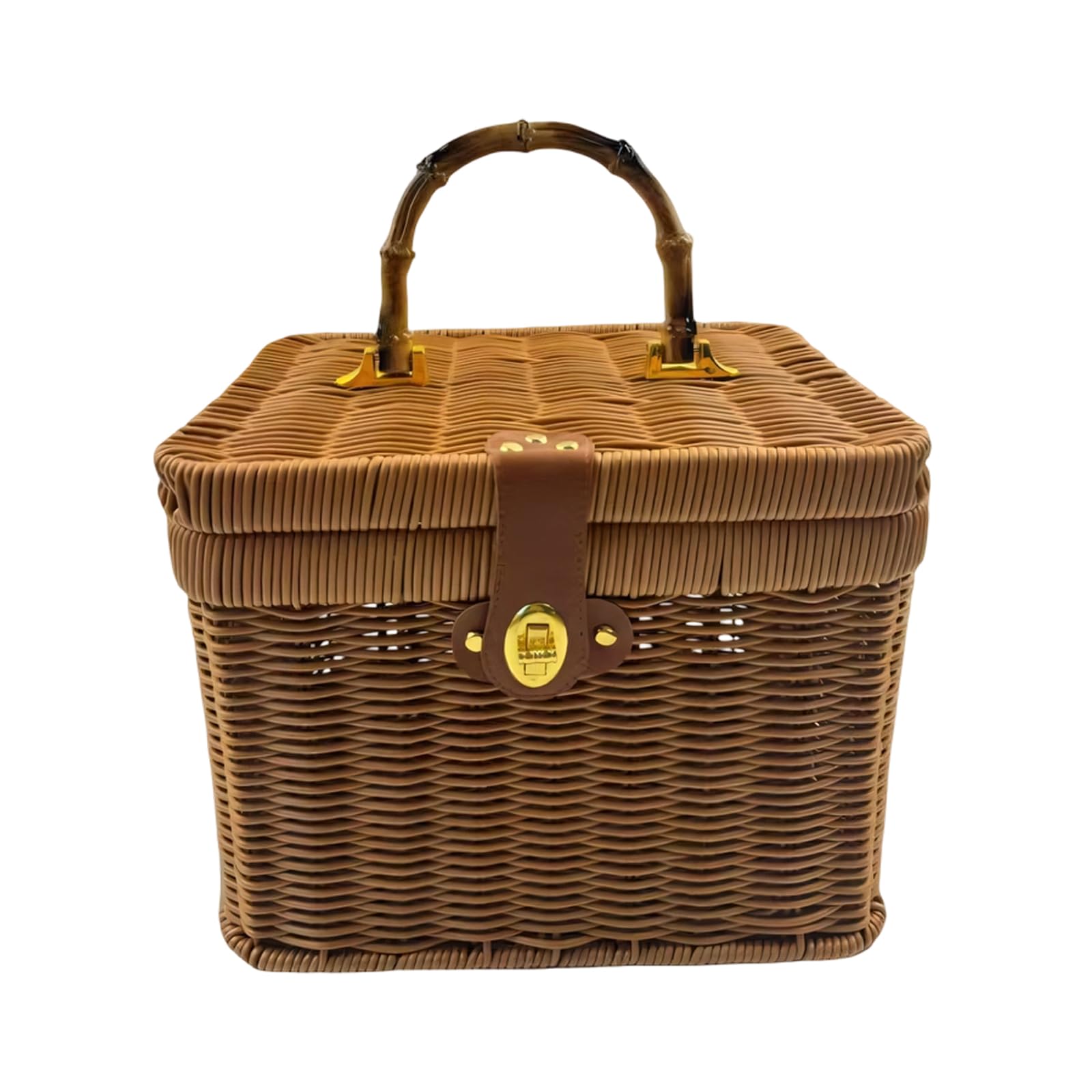 Jazuaiao Handwoven Storage Basket with Lid and Handle for Home Organization and Decoration Stylish Rattan Look Organiser Home Deck Storage Container