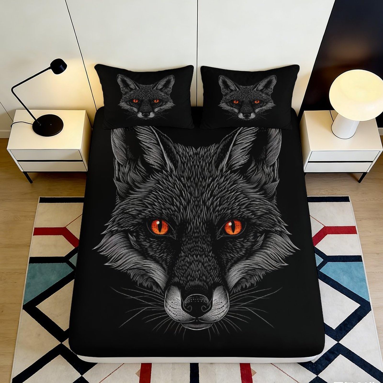 Jqzkxnhpbr Style-6 3D Printed Black Wolf Fitted Sheet Microfiber Orange Eyes Bed Sheet For Bedroom Dorm Artistic Mattress Cover Decor 90X200x25cm