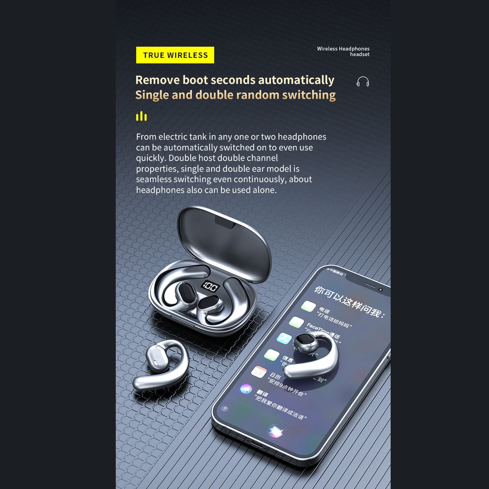 Auriculares Inalámbricos con Ganchos para los Oídos, Auriculares Abiertos de Conducción ósea, Auriculares Impermeables 5.3 para Ciclismo y Conducción, Cancelación de Ruido