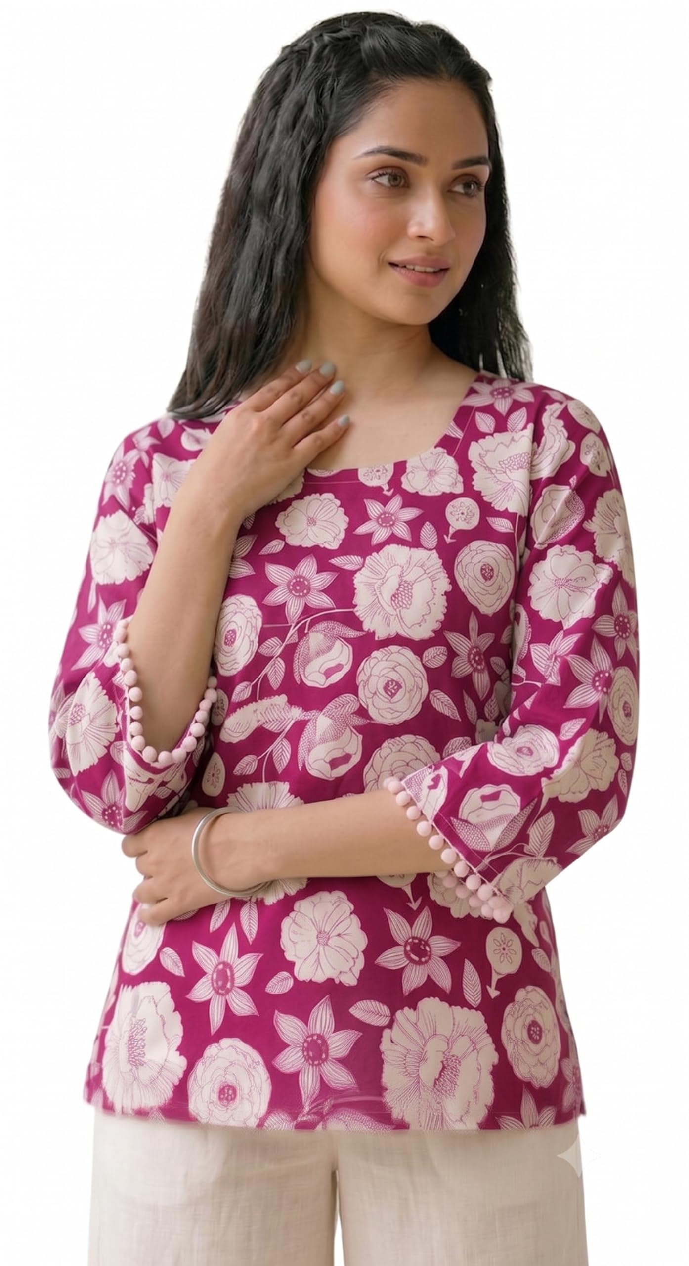 blawesome Women Cotton Short Kurti - Back Dori for Adjustment | Regular Fit 3/4 Sleeve-picture-20