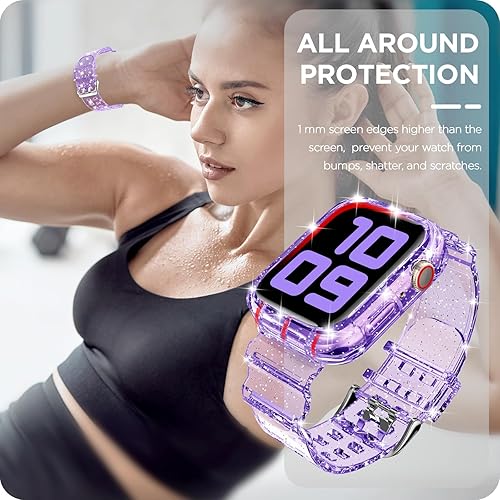 Miniatura 6 de DABAOZA Compatible con correa transparente para Apple Watch con funda antigolpes, correa deportiva de TPU con purpurina para iWatch SE Ultra Series