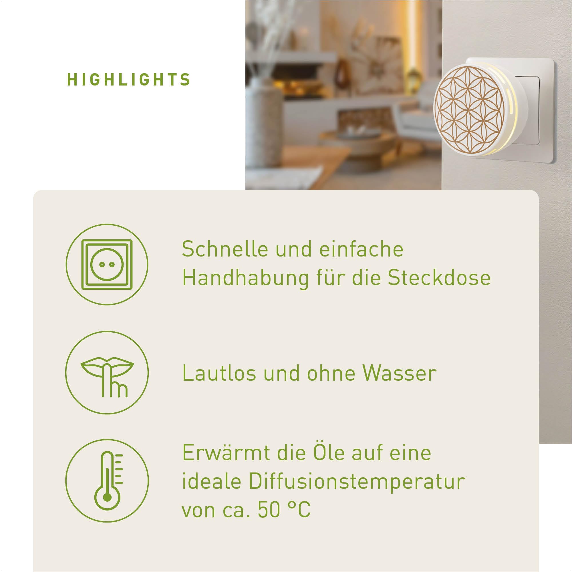 PRIMAVERA Aroma Duftstecker Easy – Raumduft Stecker – elektrischer Duftdiffuser, Raumduft – für ätherische Öle und Duftmischungen – Aromatherapie
