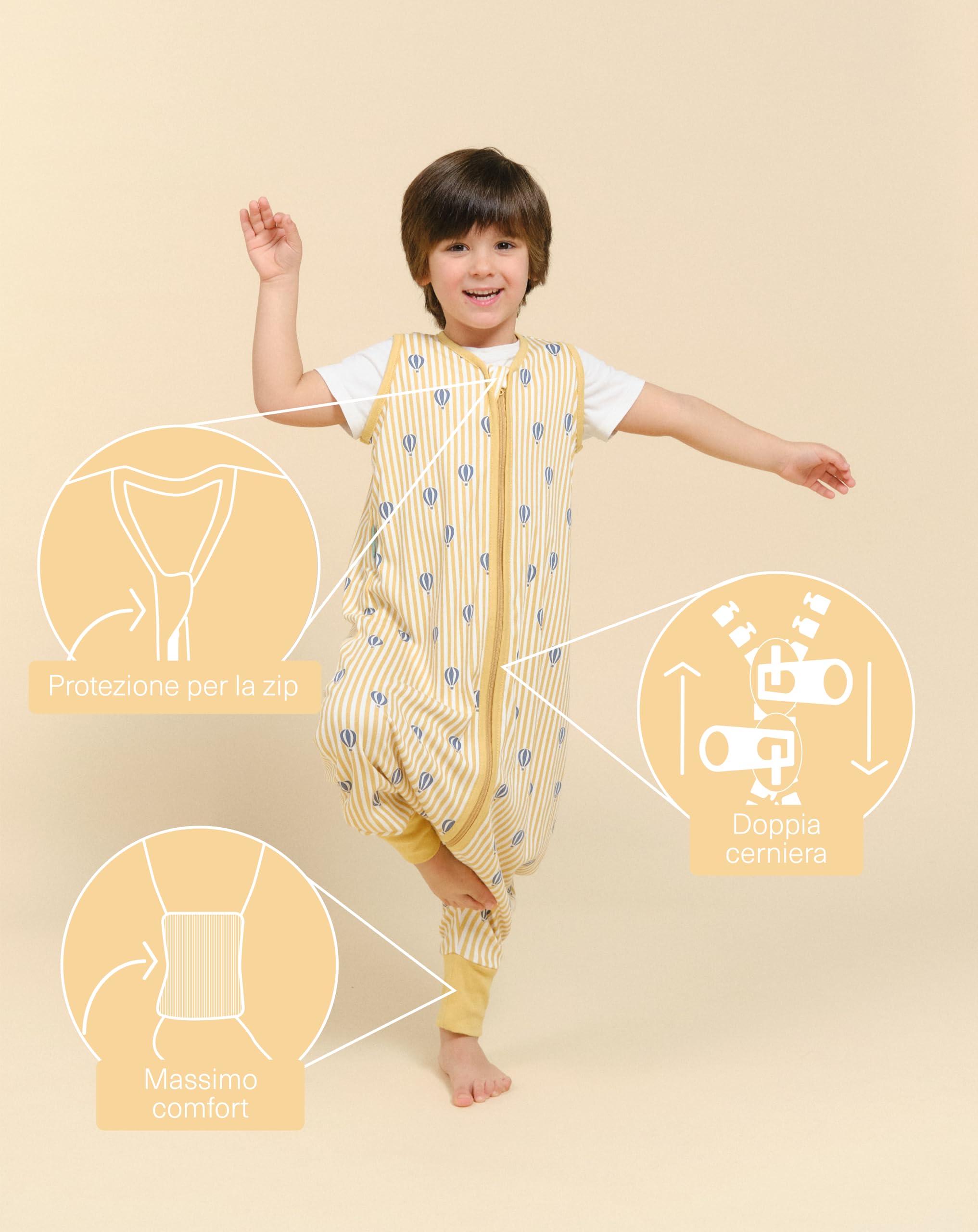 Molis&co - Sacco e Nanna con Piedini - Sacco Nanna Estivi - Ultra-Fresco e Leggero - 100% Cotone (Oeko-Tex 100) - Balloons (2 Anni) - 3