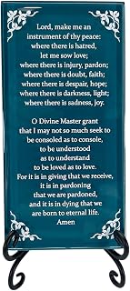 Lifeforce Glass The Prayer of St. Francis Inspirational Glass Plaque. Beloved Prayer Provides Encouragement for All. Includes Folding Easel Dark Teal.