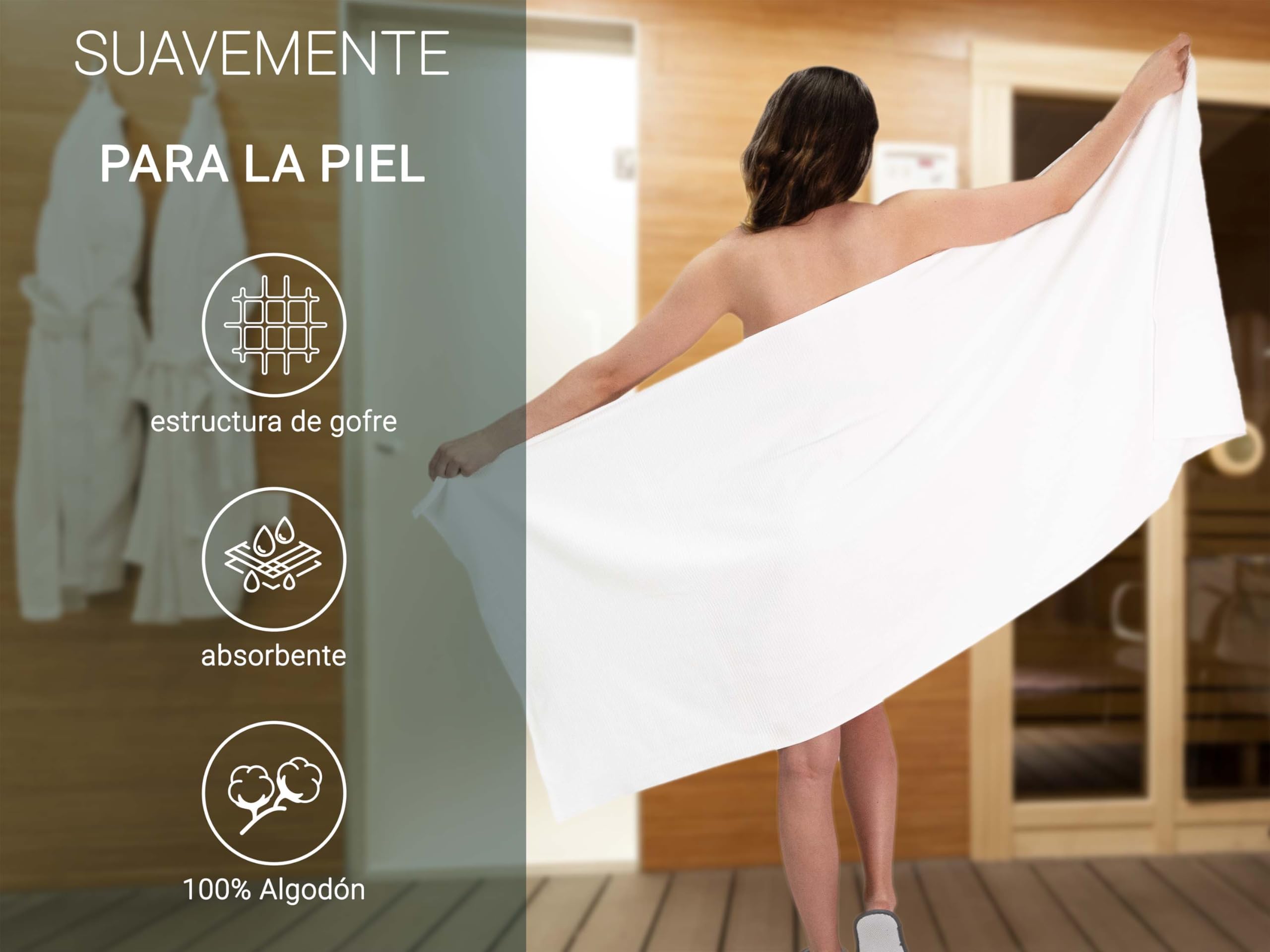 ZOLLNER Juego de 2 Toallas de Sauna de 70x180 cm: Toallas de baño duraderas en Color Beige, con práctico Colgador, diseño Atemporal de Nido de Abeja, Lavables hasta 95°C, algodón, Calidad de Hotel