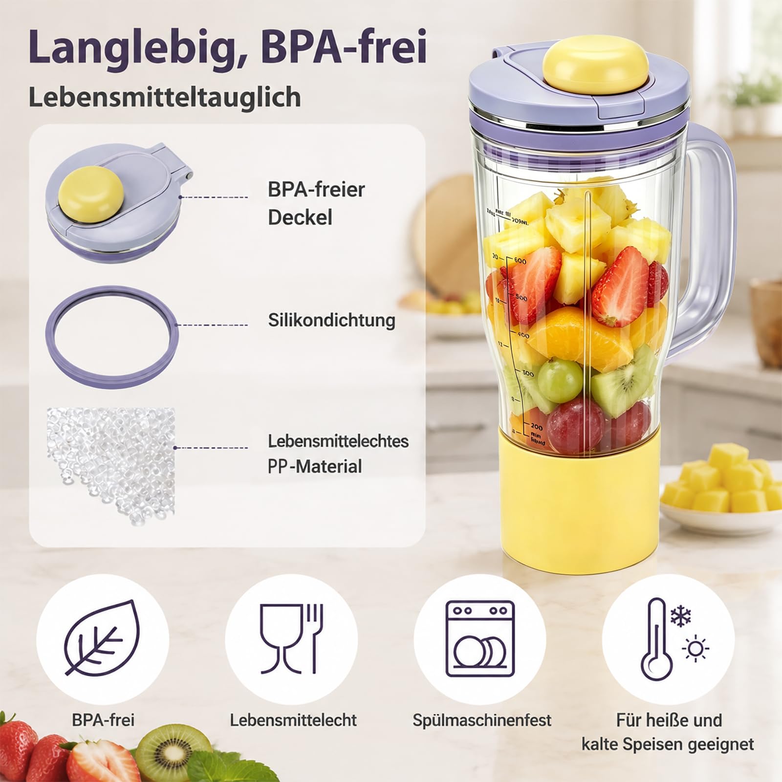 710 ml Mixbecher Ersatz für Ninja BlendBoss DB301 und DB351 Reihe, Lila | BPA-freier Milchshake-Becher, auslaufsicher, bruchsicher spülmaschinenfest für Fitness, Camping Büro und Unterwegs