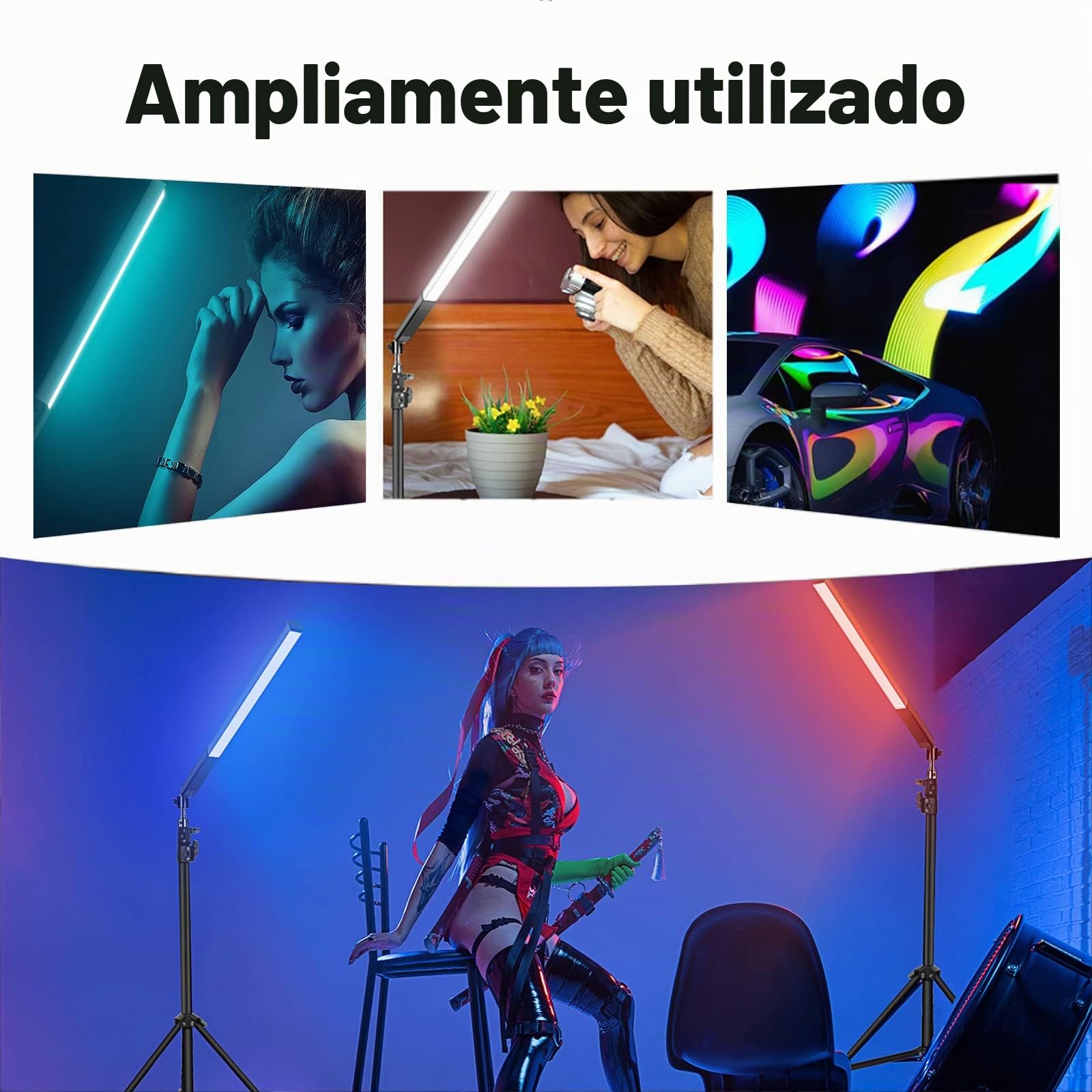 Paquete de 2 Varita de luz de Video LED RGB, Kits de iluminación de Estudio de fotografía LUXCEO con trípode de 29 "a 81", Palo de luz de fotografía Regulable 36 Colores 3000K-6000K