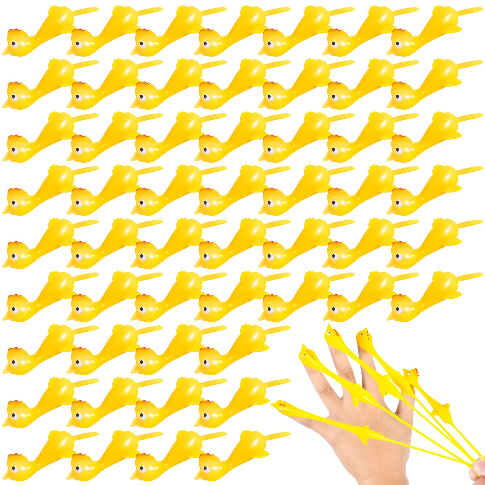 48 Pack Rubber Chicken Slingshot, Halloween Finger Slingshot Novelty Toys, Flying Chicken Toy for Christmas, Mini Rubber Chickens Bulk, Super Strong