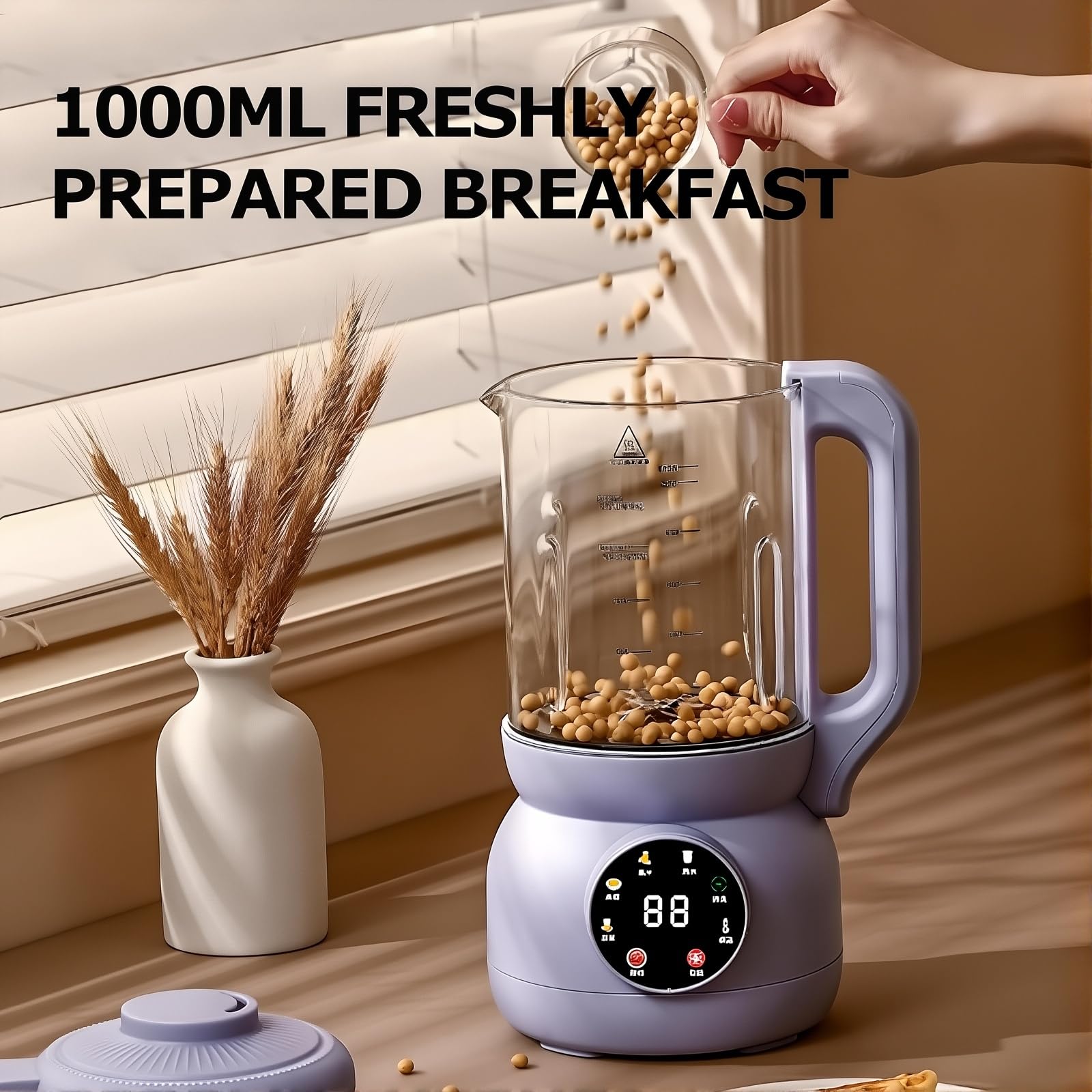 Maszyna do produkcji mleka sojowego 1000 ml szkła, 7-w-1 roślinny producent mleka na bazie orzechów z 10 B, automatyczne czyszczenie, inteligentny rezerwat do gorącego zimnego drynu, użytku domowego,