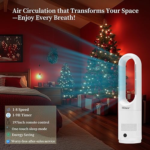 Miniatura 5 de Ventilador sin aspas para dormitorio, ventilador de enfriamiento de torre, silencioso de 20 dB, ventiladores de pie con control remoto, táctil,