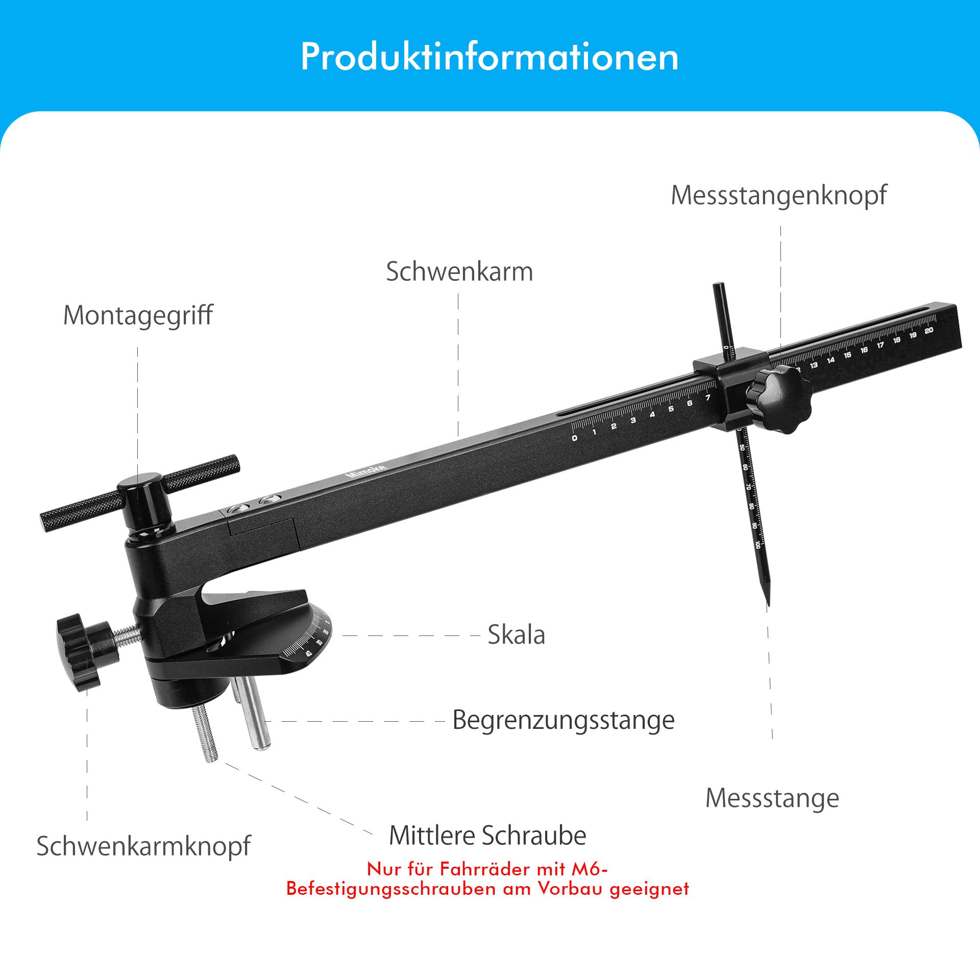 Mimoke PRO Fahrrad Einstellwerkzeug für Schalthebel und Bremshebel | Präzises Lenkerwinkel-Messgerät aus Aluminium mit lasergravierter Skala, geeignet für Rennrad- und Aero-Lenker 340–460 mm