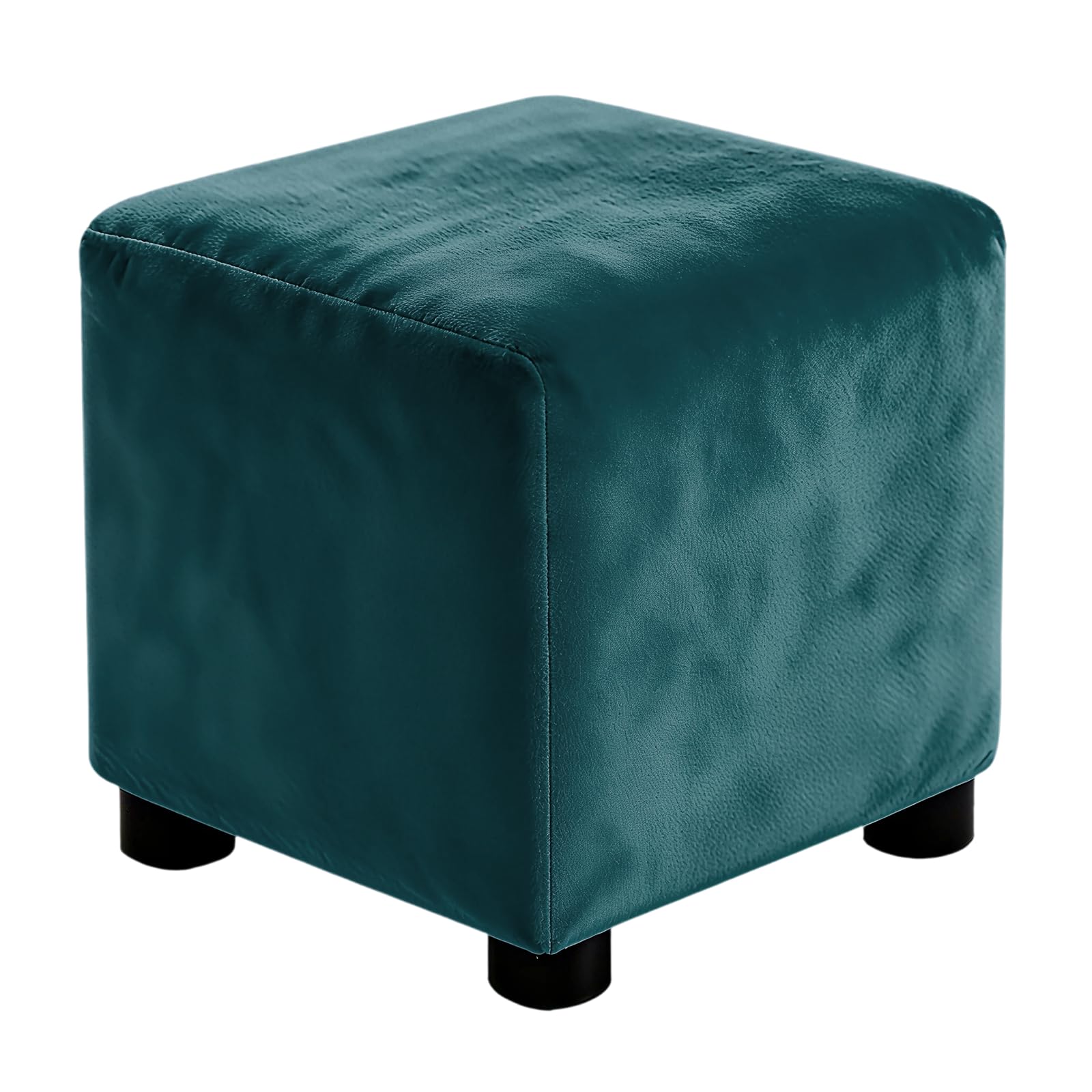 sourcing map Square Footstool Slipcover, Stretch Foot Stool Protector Covers Jacquard Fabric Furniture Protector Cover Velvet with Elastic Bottom for Living Room Bedroom(Large, Dark Blue)