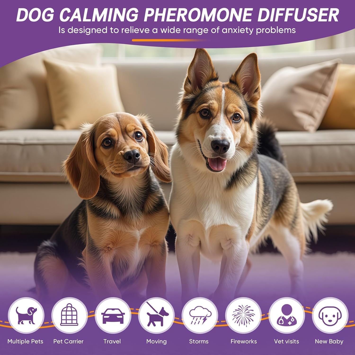 Dog Calming Pheromones Diffuser 6 in 1 Kit Appeasing Pheromone Diffuser to Calm (2 Plug in+4 Pack 48ml Refill) for Anxiety Relief Reduce Aggression Fighting Barking Stress 120 Day Supply