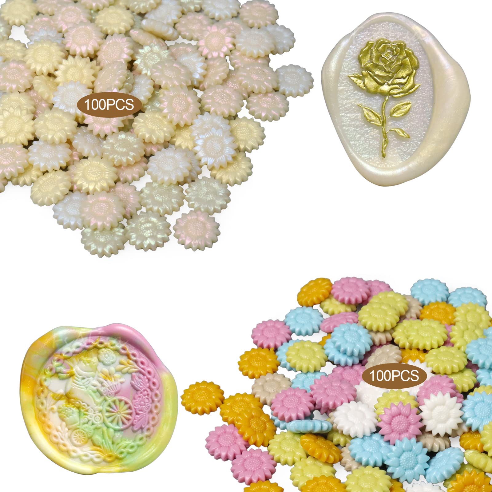 fsalisa 200pcs Sunflower Sealing Wax Beads, Wax Seal Beads for Wax Stamp Sealing Perfect for Christmas Cards Envelopes