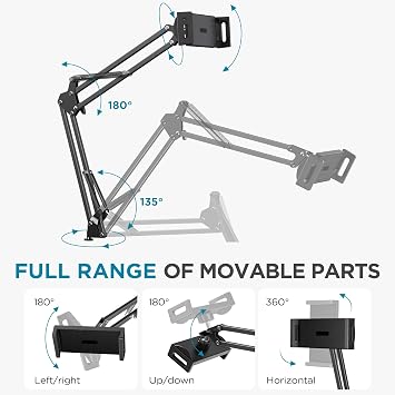 InnoGear Tablet Floor Stand, iPad Holder for Bed Phone Stand Tablet Mount | Weighted Base, Adjustable, Easy-to-Adjust Arm, Foldable for Storage, Work with E-readers, Secure Hold, For Bed
